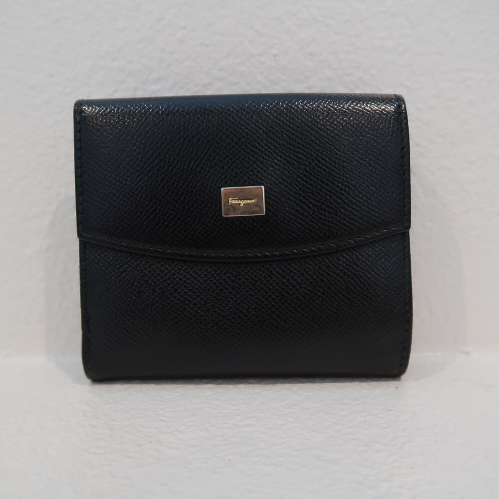 Salvatore Ferragamo Black Pebbled Leather Wallet